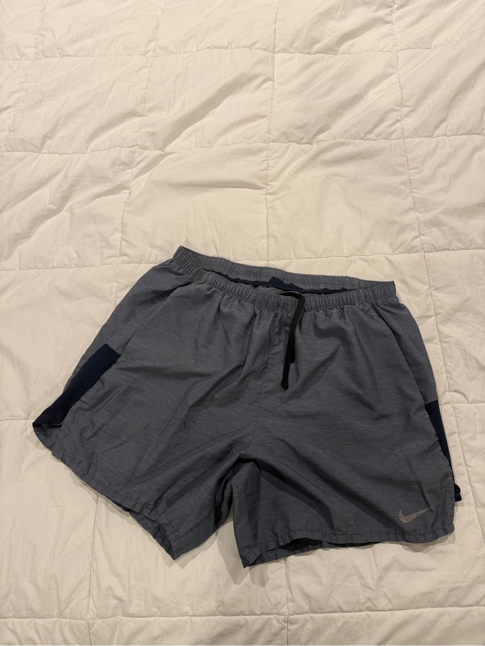 Nike Men's Dark Gray Athletic Running Shorts with Navy Panels